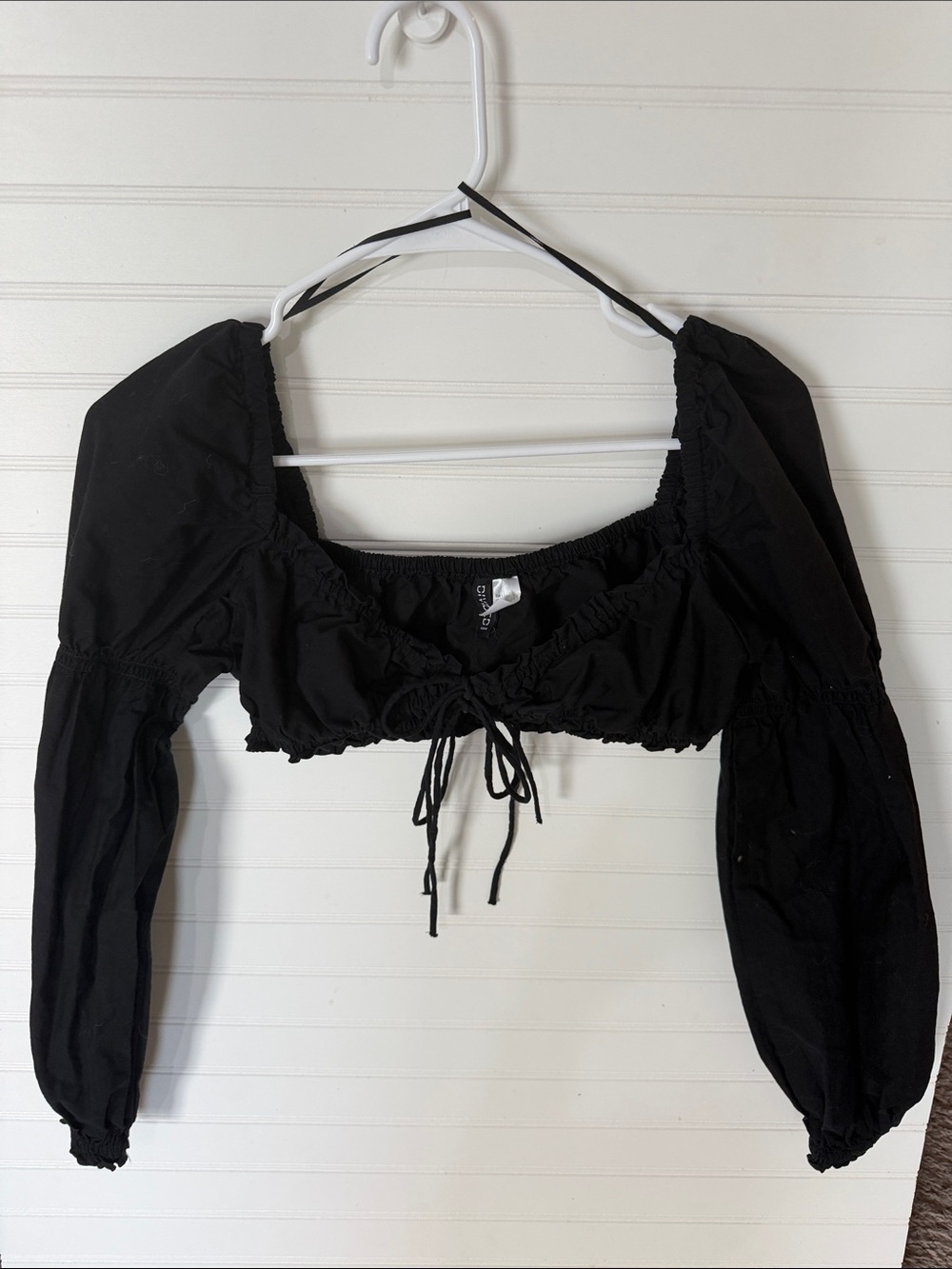 Divided Black Ruched Tie-Front Long Sleeve Crop Top